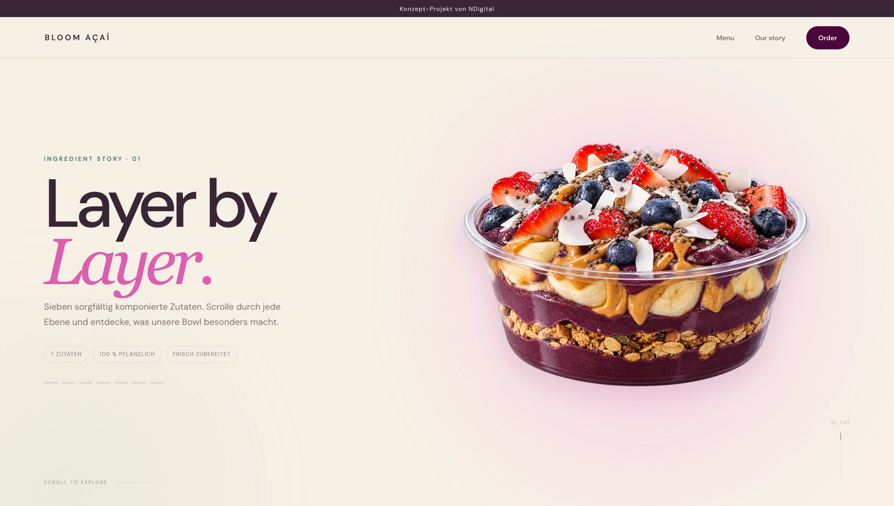 BLOOM AÇAÍ – Vorschau der interaktiven Demo-Website