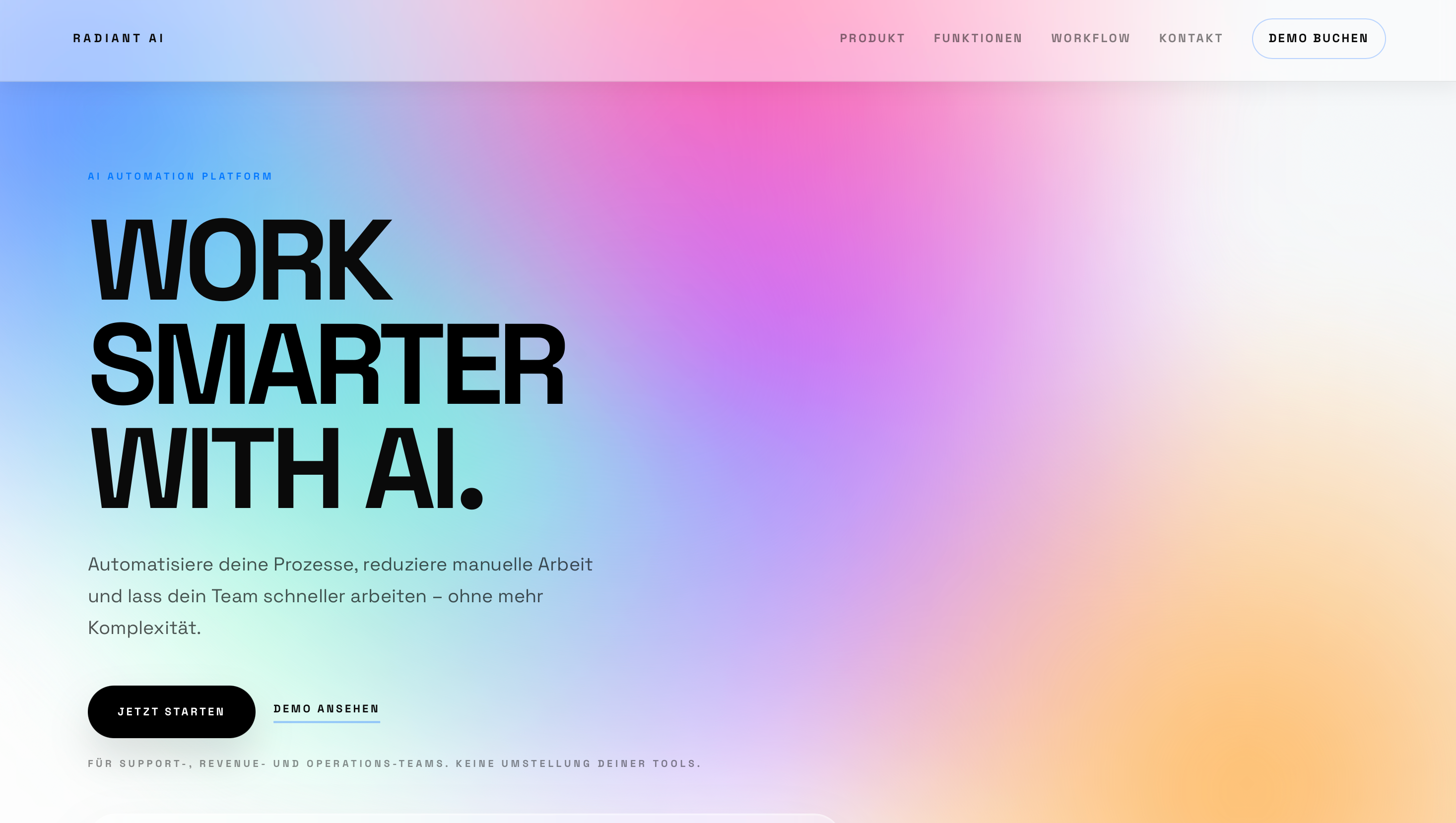 Radiant AI – Webdesign der Produktseite mit klarer Nutzerführung